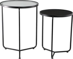 PTMD Moria Bijzettafel - 44 x 45,5 x 60,5 cm - Set van 2 - Glas/rotan - Zwart