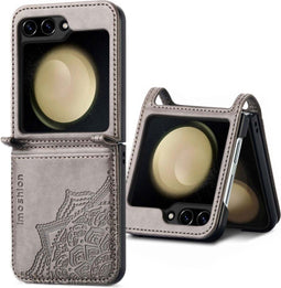 iMoshion Hoesje Geschikt voor Samsung Galaxy Z Flip 5 Hoesje Met Pasjeshouder - iMoshion Mandala Bookcase flip versie - Grijs