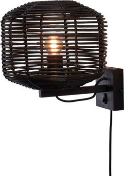 GOOD&MOJO Wandlamp Tanami - Rotan Zwart - Ø25cm - Binnen Modern