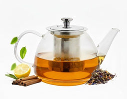 Vaja® Glazen Theepot Fay met RVS Filter - 1 Liter - Thee Infuser - Voor Losse Thee / Theebloemen -