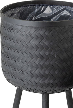 J-Line bloempot bamboe - jute - zwart - 3 stuks - Ø 37 cm