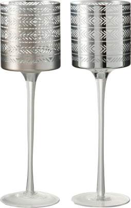 J-Line theelichthouder Etnisch - glas - zilver - large - 2 stuks