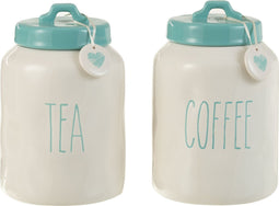 J-Line voorraadpot Coffee/Tea - keramiek - blauw/wit - 2 stuks