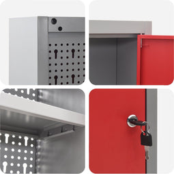 vidaXL - Gereedschapskast - Wandgemonteerd - met - Pegboard - Rood - 100x20x55 - cm - Staal