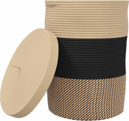 vidaXL - Opbergmand - met - deksel - Ø - 37x50 - cm - katoen - zwart - en - beige