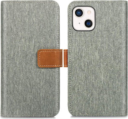 iMoshion Hoesje Geschikt voor iPhone 13 Hoesje Met Pasjeshouder - iMoshion Luxe Canvas Bookcase - Grijs