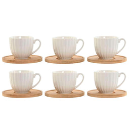 Set van 6 kopjes met schotel Home ESPRIT Wit Bamboe Porselein 90 ml