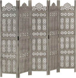 vidaXL - Kamerscherm - 5 - panelen - handgesneden - 200x165 - cm - mangohout - grijs