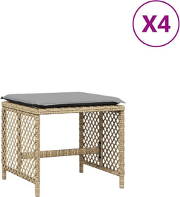 vidaXL - Tuinkrukken - 4 - st - kussens - 41x41x36 - cm - poly - rattan - gemengd - beige