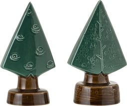 J-Line decoratie Kerstboom - porselein - groen - small - 2 stuks