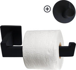Coopley WC Rolhouder - Inclusief Handdoekhaak - RVS - Mat Zwart - Inclusief Montageset