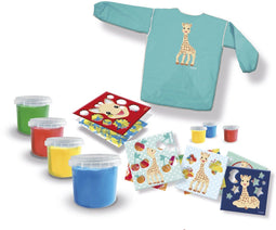 SES Creative - Sophie la Girafe - Vingerverf Set met Kliederschort - 4 kleuren vingerverf - inclusief verfschort, papier en overlegvellen - glutenvrij - makkelijk uitwasbaar - vingerverf vanaf 1 jaar