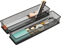 Mesh Lade Organizer en Plank Opbergbakjes - Set van 2 (Zwart, 30x7.5x5 cm)