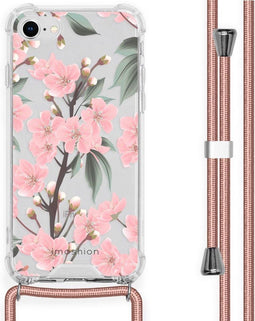 iMoshion Hoesje Geschikt voor iPhone SE (2022) / SE (2020) / 8 / 7 Hoesje Met Koord - iMoshion Design Hoesje met Koord - Groen / Transparant / Roze / Cherry Blossom