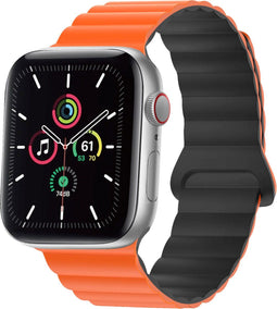 imoshion Siliconen magnetisch bandje - Geschikt voor Apple Watch 1, 2, 3, 4, 5, 6, 7, 8, 9, 10 (42 mm), SE - 38/40/41 mm - Oranje & Zwart - One Size