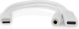 Nedis USB-C Adapter - USB 2.0 - USB-C Male - USB-C Female / 3,5 mm Female - 0.10 m - Rond - Vernikkeld - PVC - Wit - Doos