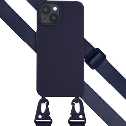 Selencia Hoesje Geschikt voor iPhone 15 Hoesje Met Koord - Selencia Siliconen hoesje met afneembaar koord - Donkerblauw