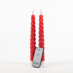 Anna's Collection LED dinerkaarsen swirl - rood - 2x st - 23 cm