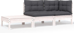 vidaXL - 3-delige - Loungeset - met - kussens - massief - grenenhout - wit