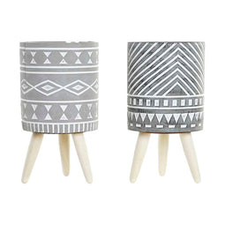Grondlegger DKD Home Decor Grijs Cement Wit Pijnboom Boho (14,3 x 14,3 x 26,2 cm) (2 Stuks)