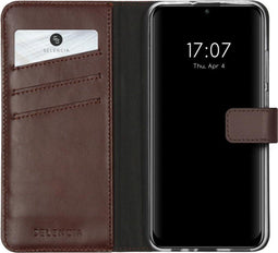 Selencia Hoesje Geschikt voor Huawei P Smart (2020) Hoesje Met Pasjeshouder - Selencia Echt Lederen Bookcase - Bruin
