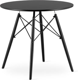Ronde eettafel zwart - 80 cm diameter - beukenhouten poten - gelakte MDF