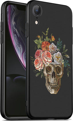 iMoshion Hoesje Geschikt voor iPhone Xr Hoesje Siliconen - iMoshion Design hoesje - Zwart / Flower Skull
