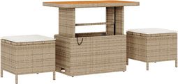 vidaXL - 3-delige - tuinset - met - kussens - in - beige - poly - rattan - en - acacia