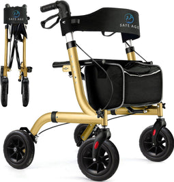 Safe Age® Rollator - Lichtgewicht opvouwbaar - Gevoerde zitting met rugleuning - Goud
