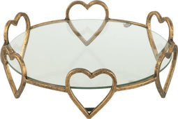 J-Line Rond Spiegel Hartje plateau - dienblad - metaal & glaas - goud - valentijn decoratie