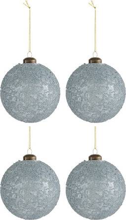 J-Line kerstbal Suiker - glas - mat grijs - medium - doos van 4