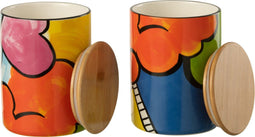J-Line voorraadpot Pop Art - porselein - mix - 2 stuks