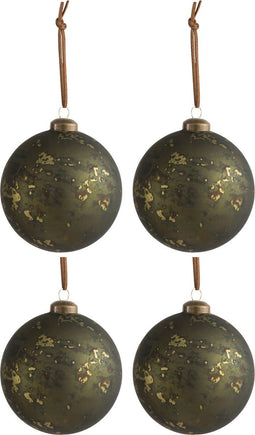 J-Line Doos Van 4 Kertstballen Glas Antiek Khaki Groen Medium