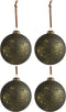 J-Line Doos Van 4 Kertstballen Glas Antiek Khaki Groen Medium