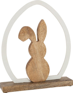 J-Line figuur Konijn Silouette Ei Mango - hout/ijzer - wit/naturel - paasdecoratie