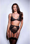 Baci - Lace & Mesh Bra, Garter & Panty Lingerie set - M/L - Zwart