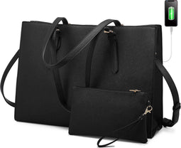 Lubellie® Dorina - Dames Handtassen set - Laptopvak 15,6 inch - USB-poort - Zwart (set van 2)