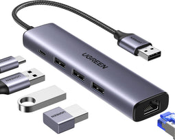 Ugreen 60554 - Laptop Dock & Poortreplicator - 4 USB 3.0 poorten - Grijs