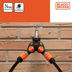 BLACK+DECKER Kraanstuk - 3/4 Inch Connector - Waterstop - 2 Weg Splitser - Zwart/Oranje