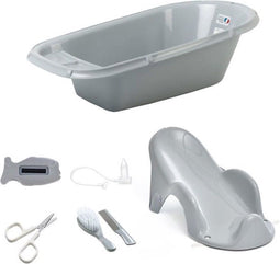 Babybad + bad transat + thermoter + borstel en kam + schaar + babyvlieg