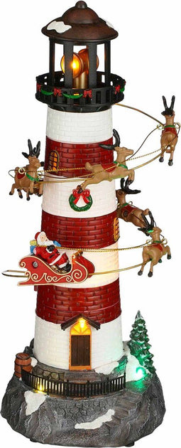 Luville Kerstdorp Kerst vuurtoren - 13.5x14x35 cm - Polyresin - Rood