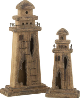 J-Line decoratie vuurtoren Paulownia - hout - donker naturel - large