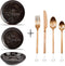 GLAMOMAX'S Choice - Serviesset Black Hazy - inclusief Koperkleurig Bestekset - 4 Persoons - Porselein - Zwarte Borden - Dinerborden - Bordenset