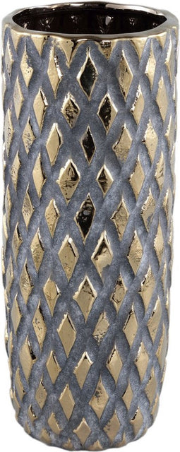 PTMD Juney Gold Ceramic Pot Rhombus Patt Round High L