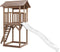 AXI Beach Tower Speeltoestel in Bruin - Speeltoren met Zandbak en Witte Glijbaan - FSC hout - Speelhuis op palen voor de tuin