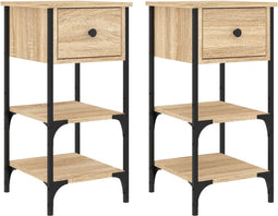 vidaXL - Nachtkastjes - 2 - st - 34x36x70 - cm - bewerkt - hout - sonoma - eikenkleurig