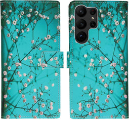 iMoshion Hoesje Geschikt voor Samsung Galaxy S23 Ultra Hoesje Met Pasjeshouder - iMoshion Design Softcase Bookcase - Zwart / Blossom