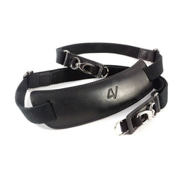 4V Design Neck Strap Lusso QR Large - Handgemaakt Toscaans leer - Zwart/Zwart