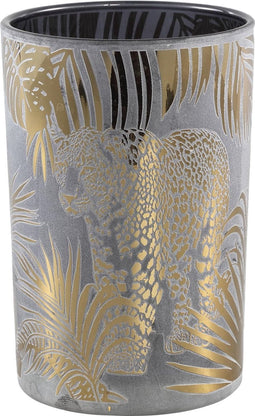 PTMD Jenar Rond Windlicht Luipaard - H18 x Ø12 cm - Glas - Goud