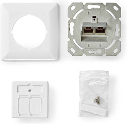 Nedis Netwerk Wanddoos - Inbouw - 2 poort(en) - CAT6 - Recht - Female - Goud Verguld - PVC - Wit - Doos